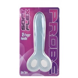 Голубой анальный массажер SOFT FLEX 2 FINGER HANDLE PROBE - 12 см.